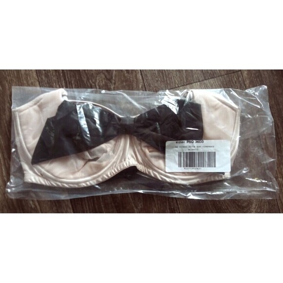Victoria’s Secret Bra Dream Angels Size 36 DDD Wicked Beige Unlined Satin Bow - Picture 7 of 7
